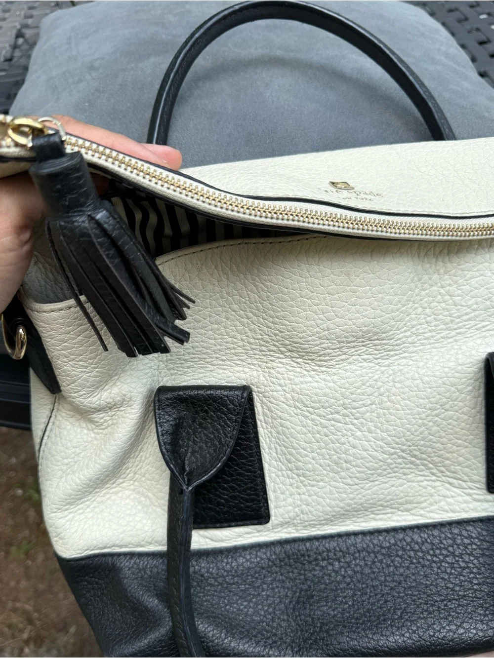 kate spade Black and Cream Two-Tone Leather Shoulder Bag
